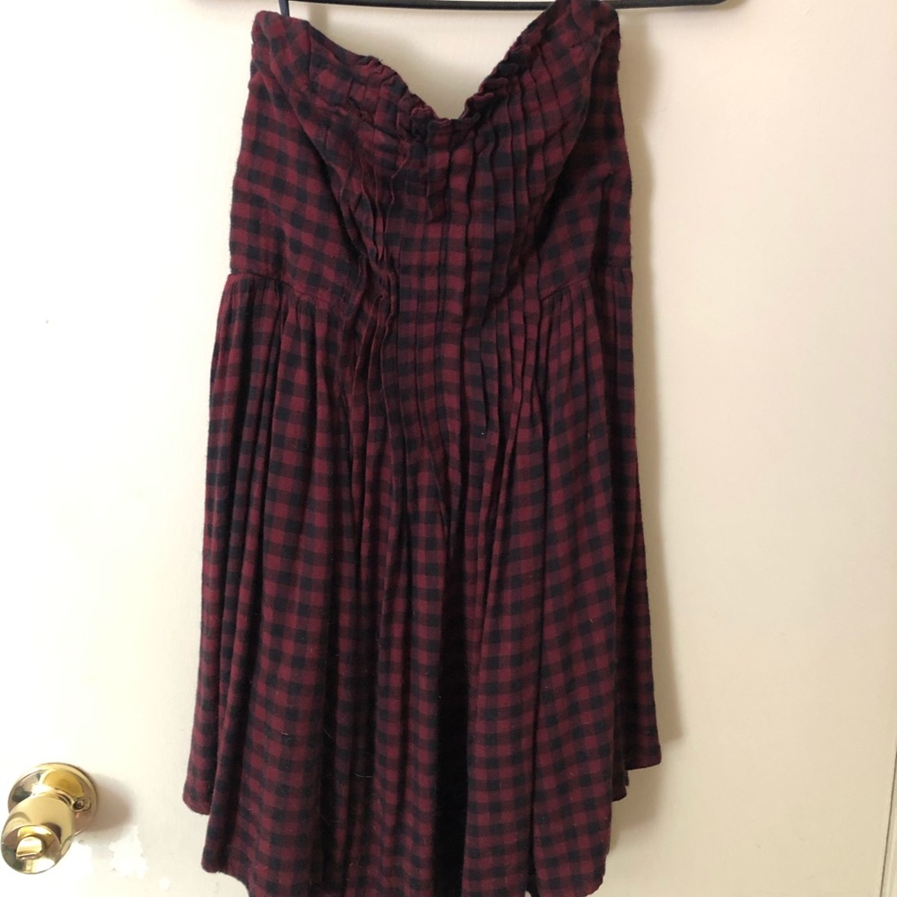 Strapless Plaid Flowy Minidress